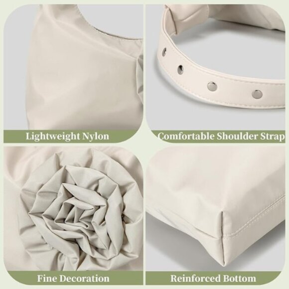 Nylon Shoulder Bag Women Small Purses Hobo Handbag Mini Clutch Purse Apricot - Picture 3 of 6